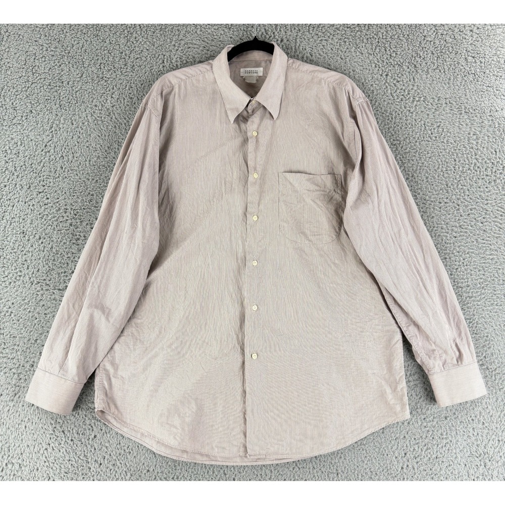 Barneys New York Button Up Shirt Mens 16 Tan Micro Stripe Cotton Made in Italy